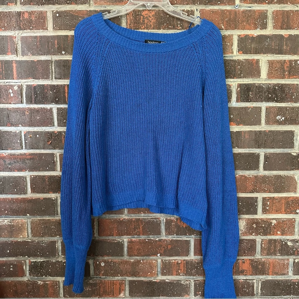 Blue Long Sleeve Cropped Boohoo Plus Size Sweater